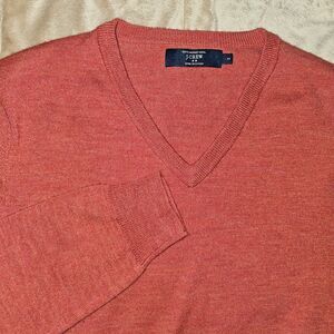 J.Crew Men’s Merino Wool Sweater V-Neck Orange Size Small Lightweight Knit